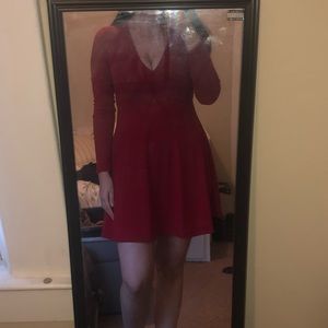 Ribbed red long sleeve dress